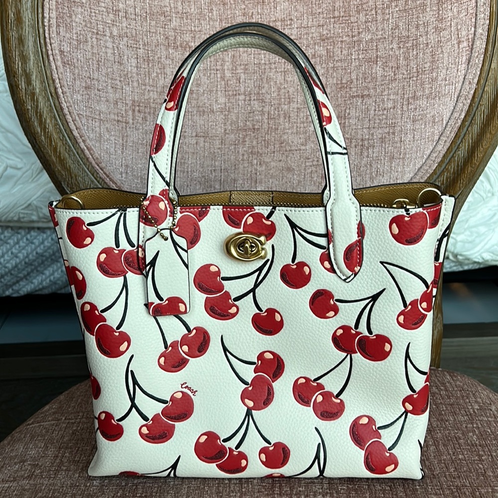 COACH CHERRY PRINT WILLOW TOTE 24 BAG